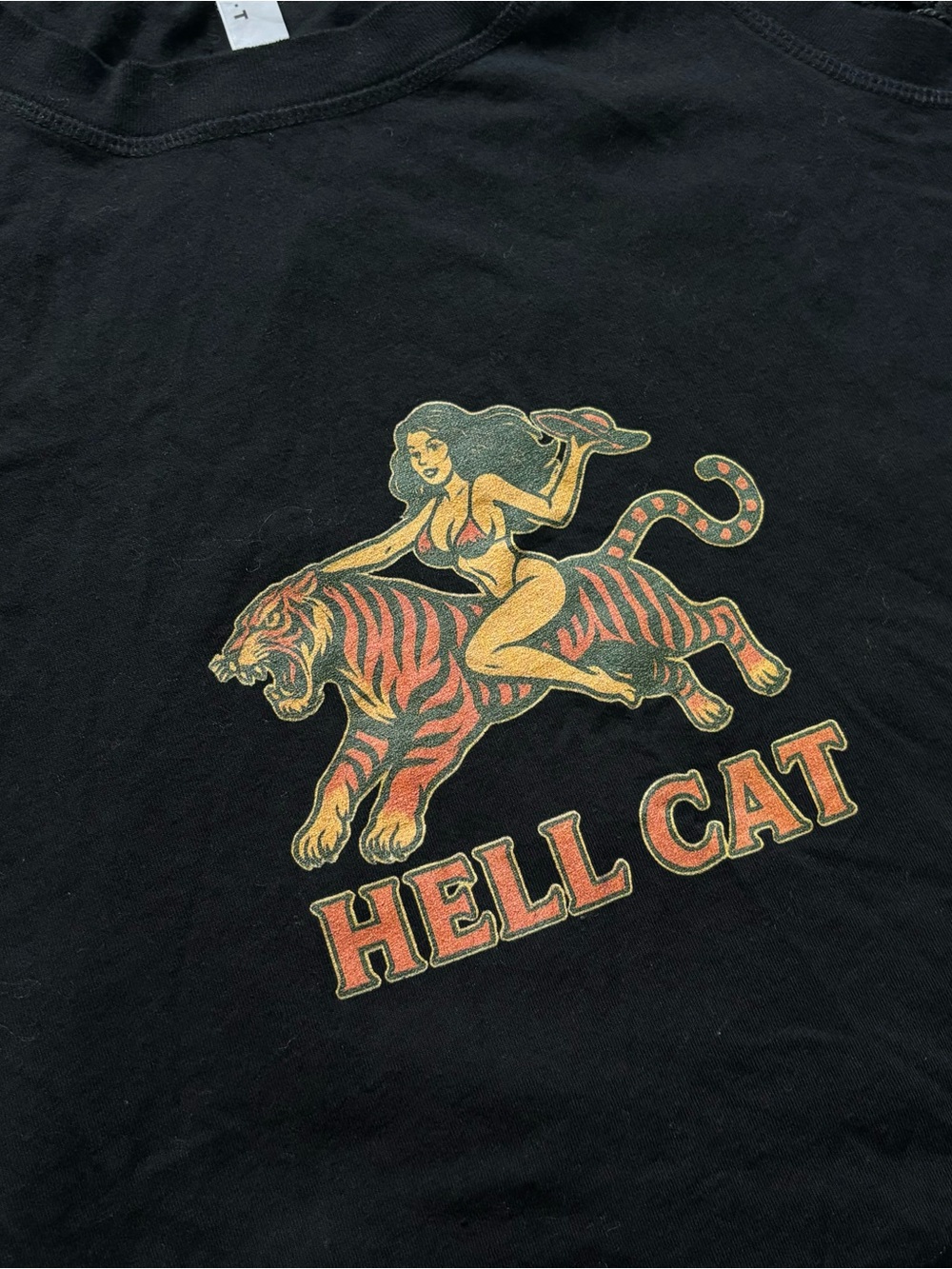 Live and Tell Hell Cat Cowgirl Tiger Graphic Black Tank Top
